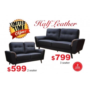 Zenly 2/3 Seater Sofa Set (Half Leather)